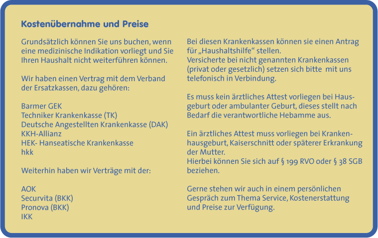 Die Familienpflegerinnen - Kosten und Preise